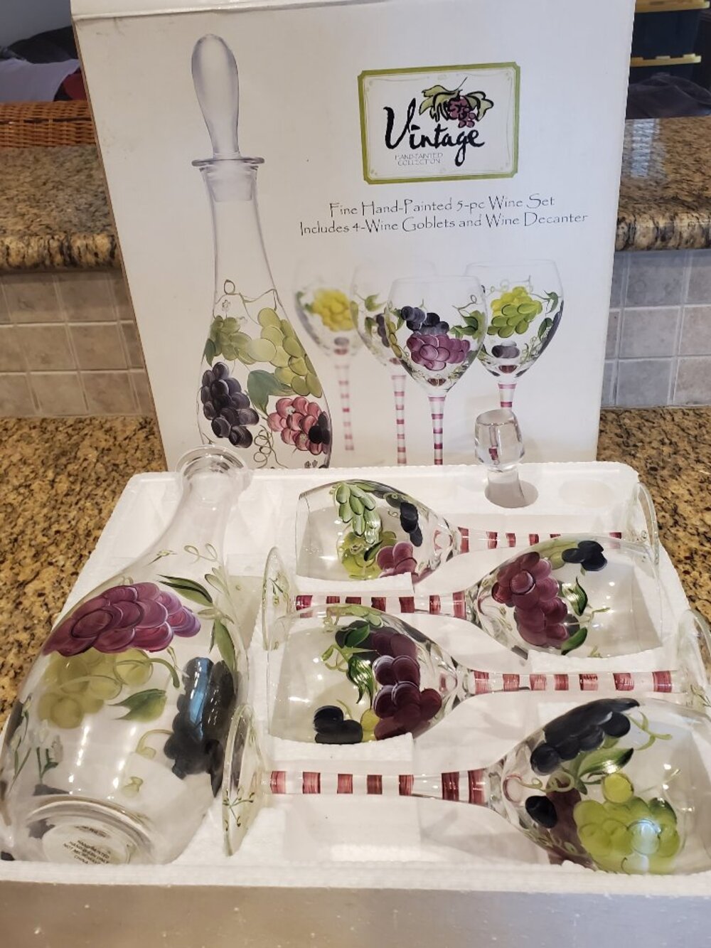 Vintage Hand-Painted Collection 5-pc Wine Set - NEW - NIB